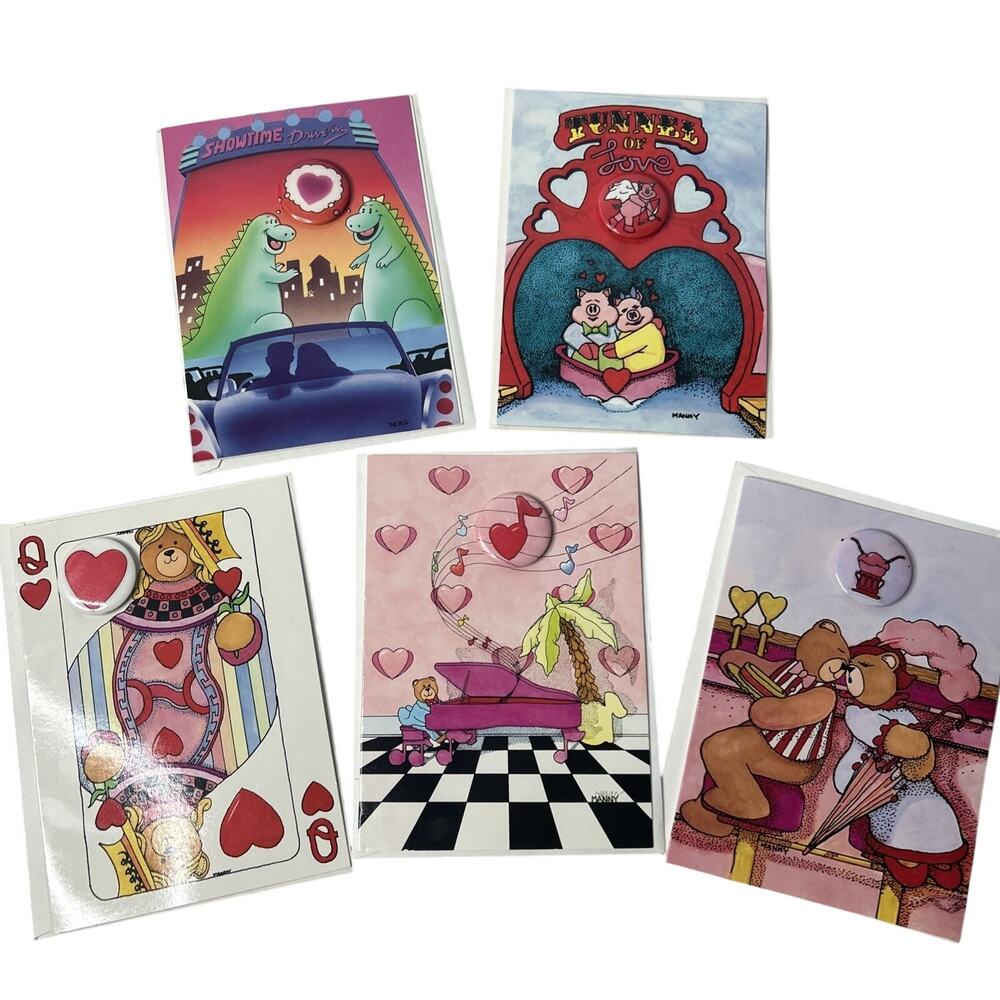 VINTAGE 1980s Nickel City Buttons USA Valentine Lot of 5 RARE UNUSED W ENVELOPE